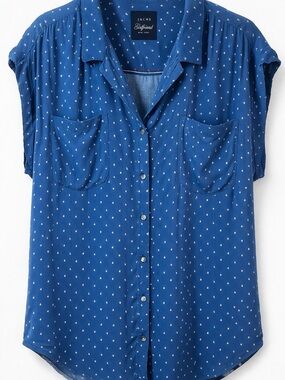 Jachs Girlfriend Blue Floral Button Front Shirt XL Relaxed Fit Casual Top